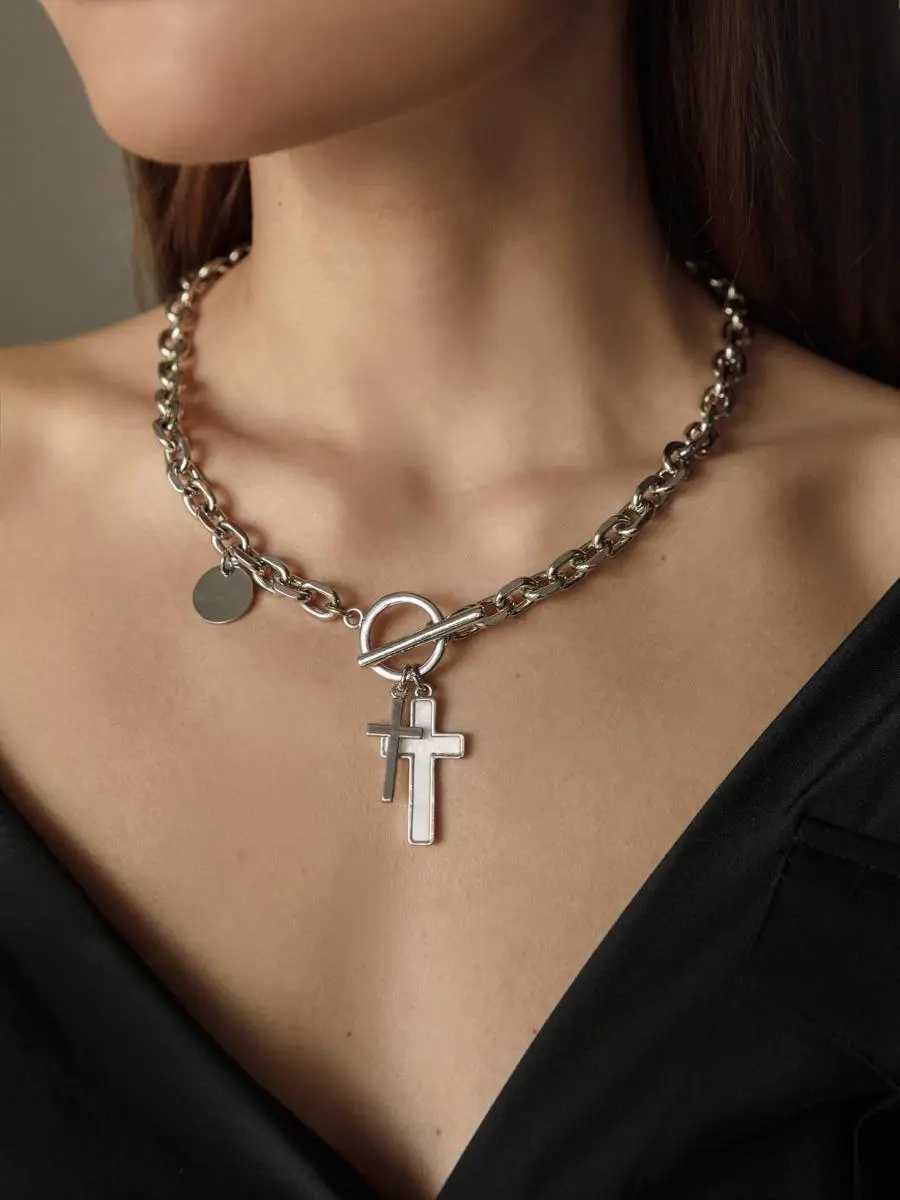 European and American Jewelry Cross Heart Pendant Necklace for Women Sweater Chain Trendy Jewelry Accessories Z250614