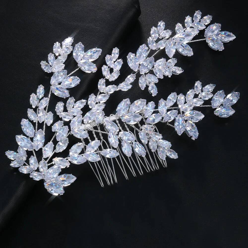Fashion Leaves Zircon Bridal Comb Birthday Hair Accessories Jewelry Baroque Crystal Wedding Headband for Women