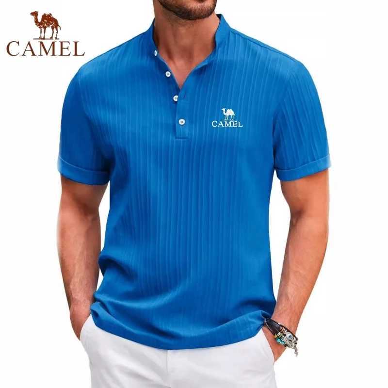 High End Embroidered CAMEL Cotton and Linen Striped Henry Polo Shirt New Summer Mens Retro Fashion Casual Short Sleeved Top Z250613