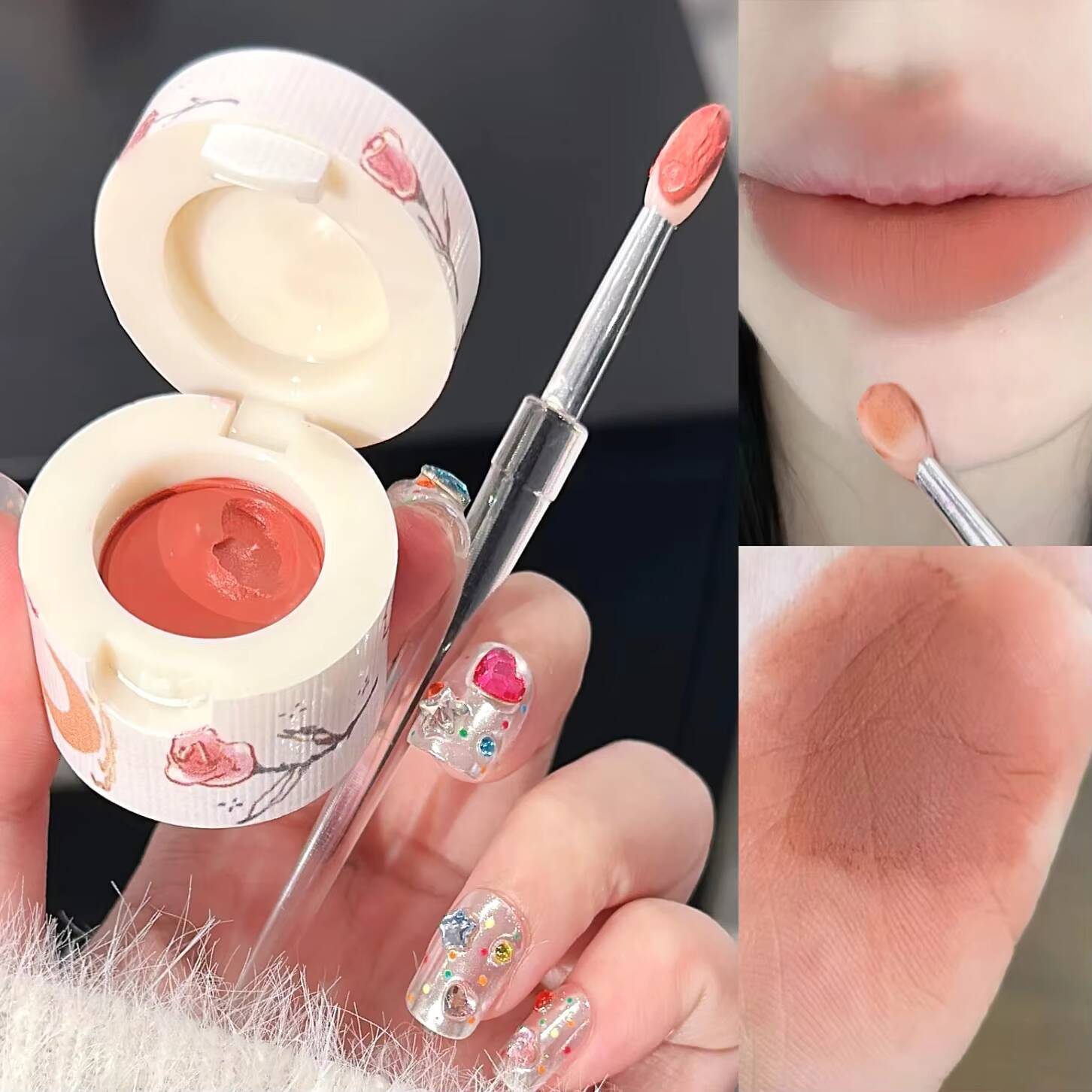 Mousse Canned Glaze Waterproof Liquid Lipstick Nude Pink Lips Cheek Tint Mud Makeup Gloss With Lip Brush Cosmetics happy