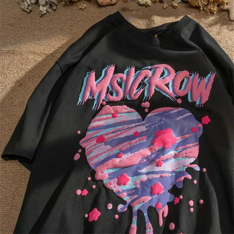 Harajuku Oversized T-Shirt Women - Chain Love Graffiti Print Streetwear Tee, Hip Hop Loose Fit Summer Casual Top