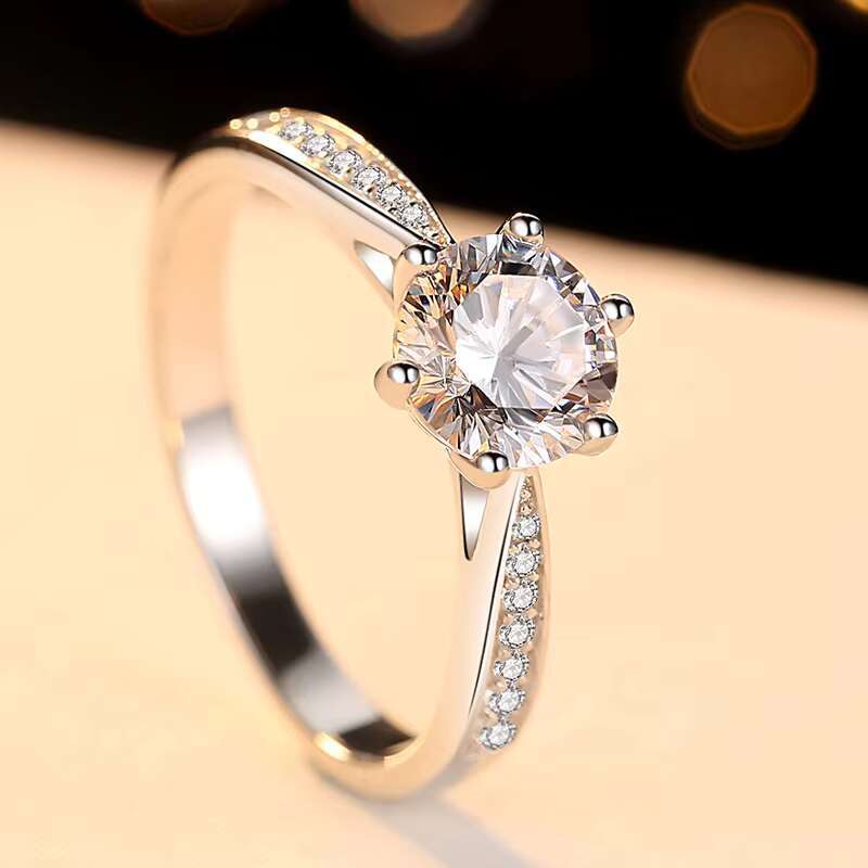 China Wholesale Couple Rings Rhodium Plated Moissanite Diamond Rings for Women 925 Sterling Silver