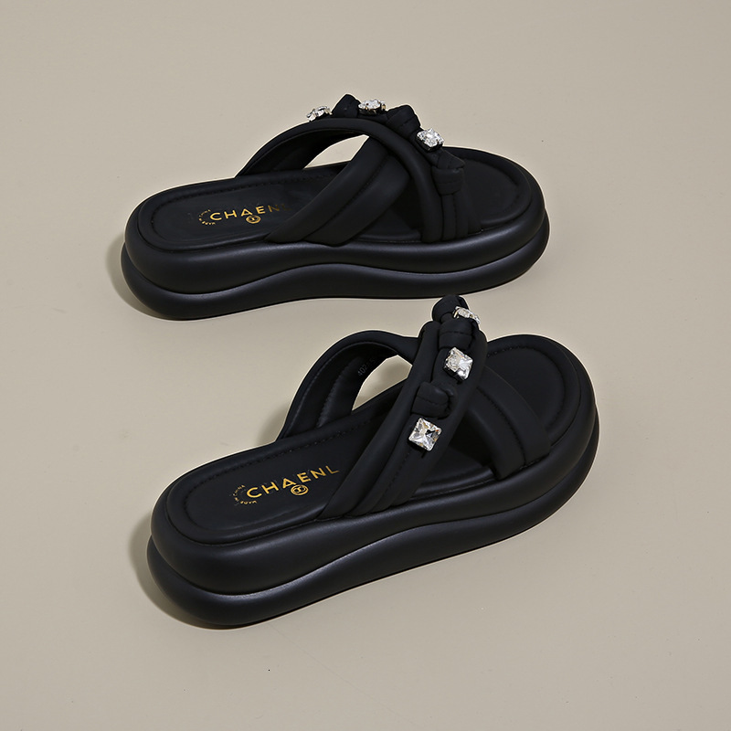 Ddmyoutdoor Fairy Style Thick Soled Sandals For Women Outdoor Summer New Fashion Beach Shoes With Rhinestones To Match Dresses One Strap Slippers Outd