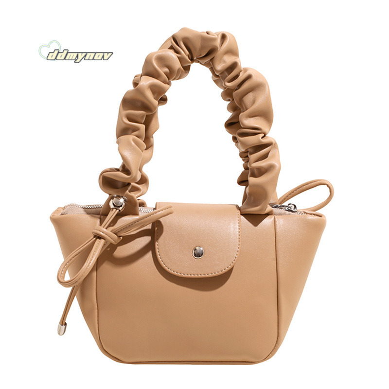 Korean Style Niche Pleated Handbag with Bowknot Bucket for Women 2025 Summer New Single Shoulder Underarm Tote Bag ddmynov