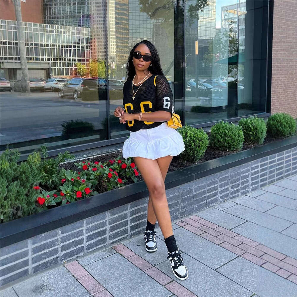 Autumn New Solid Color V-Neck Embroidered Loose Casual Sexy See-Through Short Sleeve T-Shirt Top For Women B5