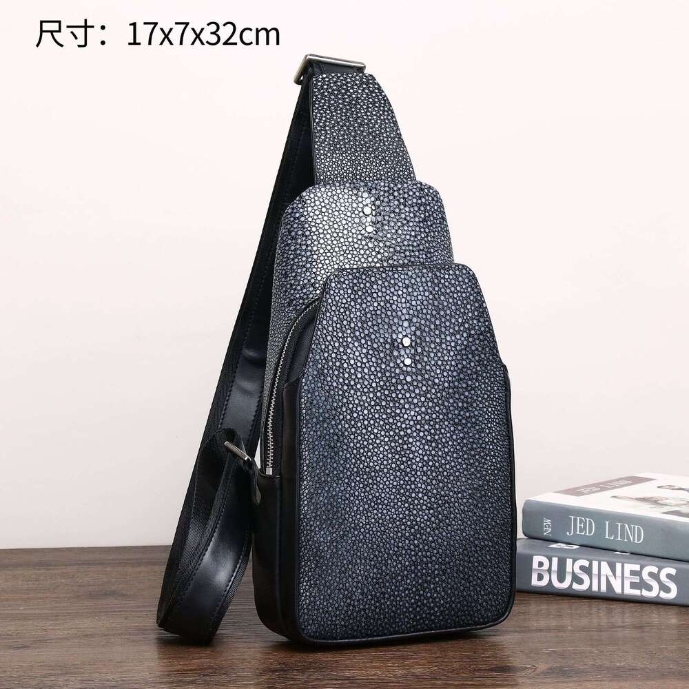 Smooth Fish New Pearl Pattern Chest Classic Outdoor Crossbody Genuine Leather Men's Bag