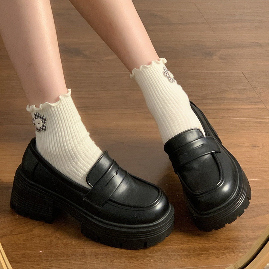 Ddmysports Platform Thick Sole Loafers For Women Spring And Autumn New French Chunky Heel Single British Style Versatile Leather Shoes Outdoor Shoes