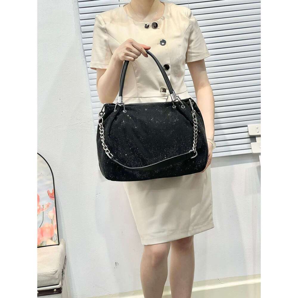 Elegant Lady with Rhinestones Fashion Chain Single Shoulder Crossbody Versatile Exquisite Handbag Water Diamond Tote Bag