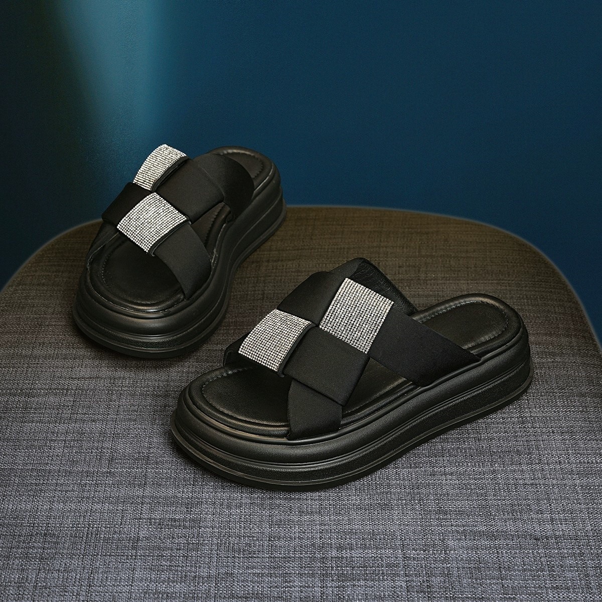 Ddmysports Casual Thick Soled Sandals For Women New Summer High End Roman Rhinestone One Strap Slippers Elegant Fairy Style Outdoor Shoes