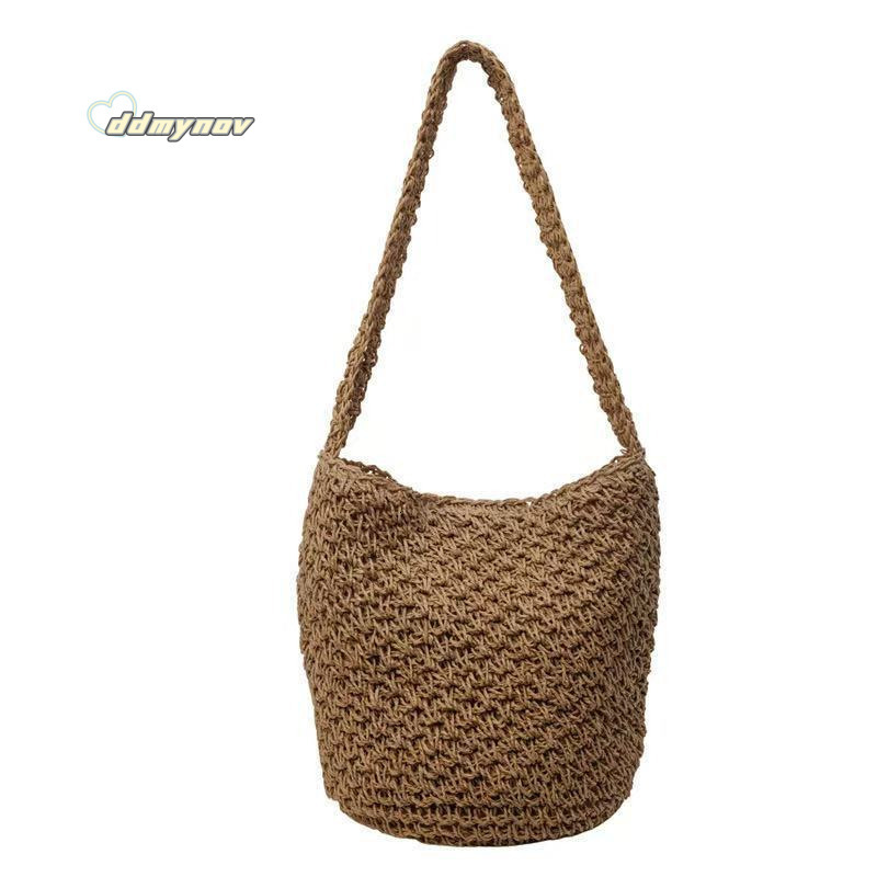 New Bucket Woven Fashion Single Shoulder Casual Straw Women's Vacation Forest Style Hollow Beach Bag ddmynov