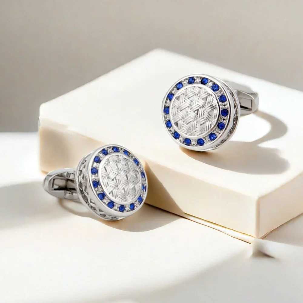 Mens Wedding Blue Rhinestone Cufflinks Golden Fashion Men Business Banquet Formal Wear Suits Buttons New Mens French Cuff Links XJ250614