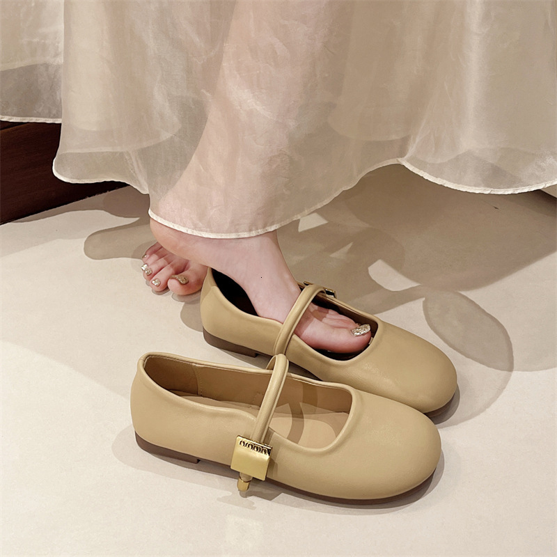 Ddmysports Mary Jane For Women Flat Single Spring And Autumn New Shallow Mouth Granny Shoes Gentle Style Matches With Skirts Small Leather Outdoor Sho