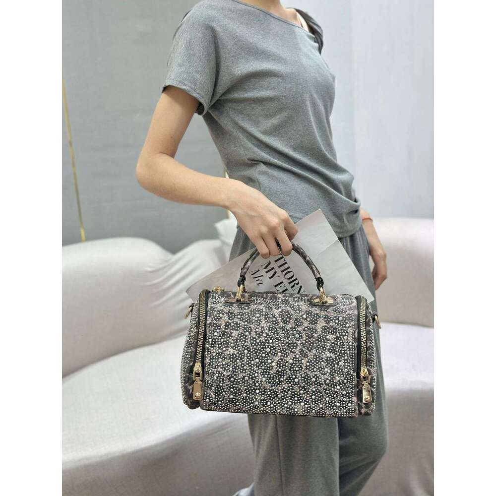 New Leopard Print Rhinestone Handbag Large Capacity Fashion Versatile Single Shoulder Crossbody Women's Bag