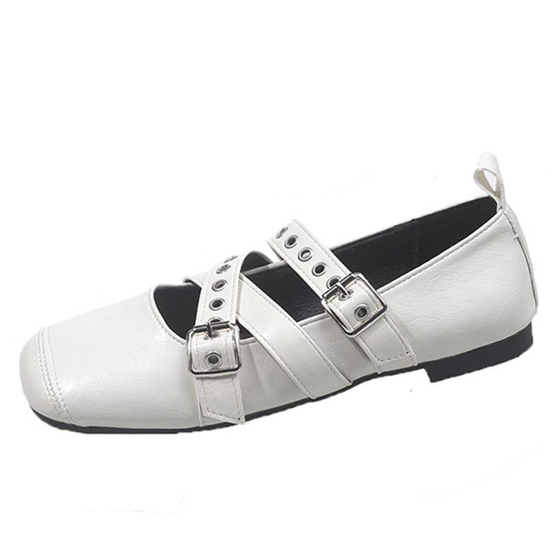 Ddmyoutdoor Fashion Ballet For Women Summer Cross Buckle Shallow Square Toe Single Versatile Flat Mary Jane Shoes Outdoor Shoes
