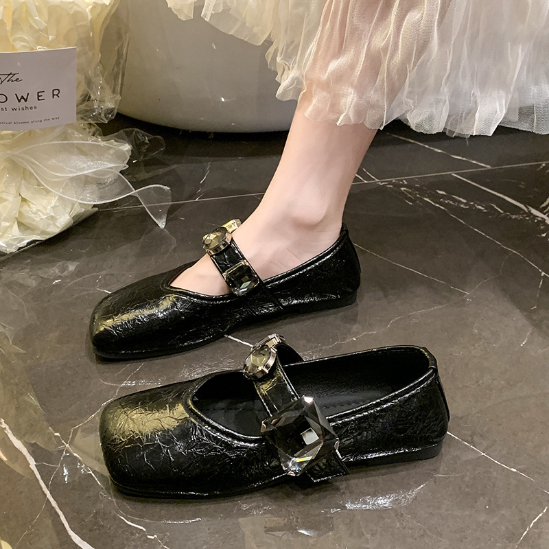 Ddmyoutdoor French Soft Sole Rhinestone Small Leather Summer New Flat Fairy Style Shallow Mouth Dress Shoes For Women Outdoor Shoes