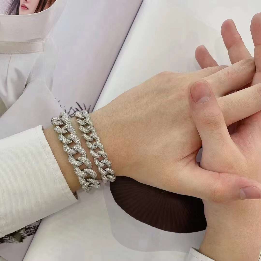 Premium S925 Moissanite Prong Custom Moissanite VVS Cuban Iced Out HipHop Link Chain Bracelet for Men With GRA Certificate