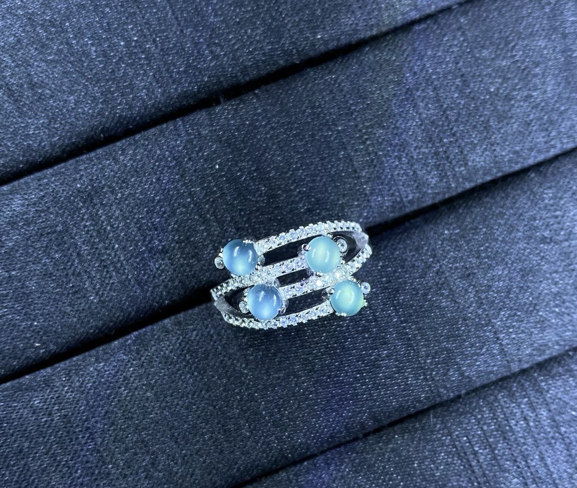 Wholesale Vintage 925 Sterling Silver Multiple Stones Ring Unisex Jewelry Natural Jade Inlay Fine Jewelry