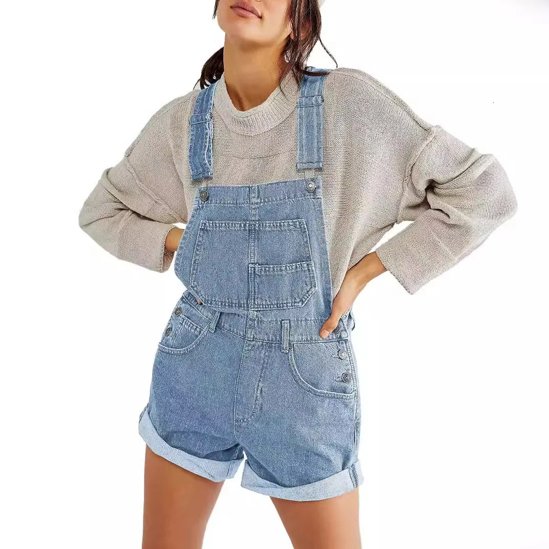 American Independence Day flag couple overalls loose multifunctional pocket denim shorts 250612