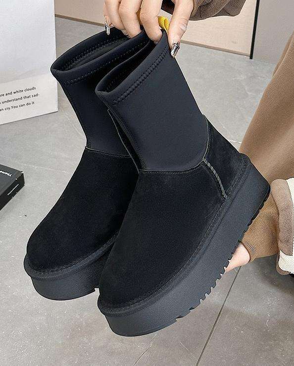 Grape Mom Studiolee Warm Thick Sole Patchwork Zipper Leg-High Slimming Snow Boots for Women Autumn Winter
