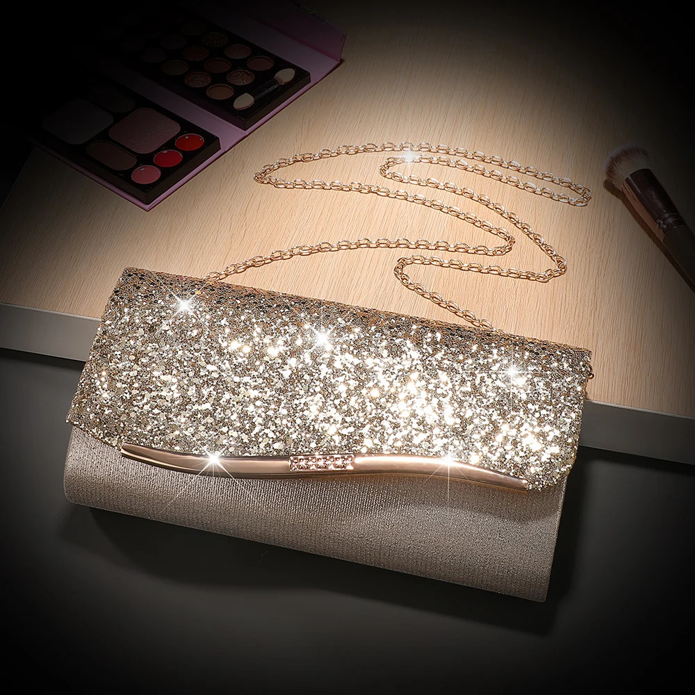 Purple Glitter Clutch Bag with Long Chain Strap Sparkling Evening Purse for Gala Dinner Red Carpet and Luxury Gatherings 250614