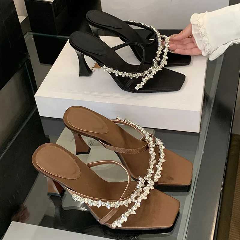 Rhinestones Female High Heels Sandals Slides Shoes For Women New 2025 Fashion Bling Ladies Heeled Sandals Shoes Pumps Z250614