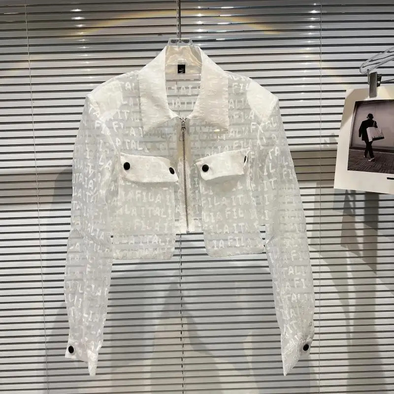Arrivals Long Sleeve Summer Turn Down Collar Letters Transparent Sunscreen Thin Coat Women GF333 woman jacket 250611