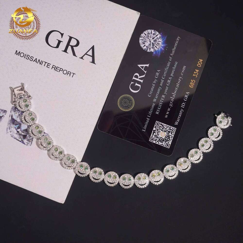 Smiley Face Green 10Mm Sier Hip-Hop Jewelry Men's Iced Out VVS D Moissanite Fashion Bracelet