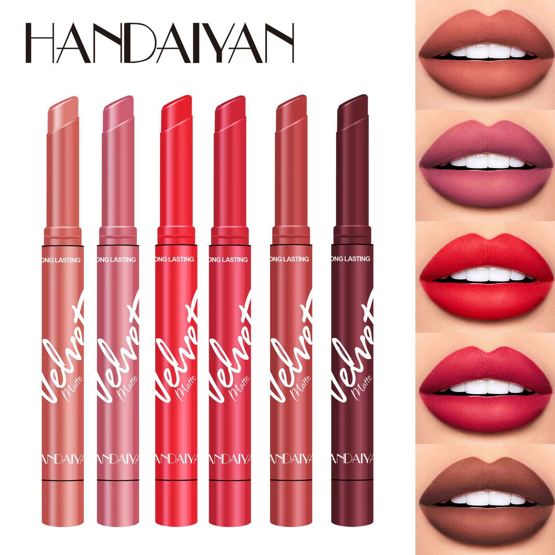 Handaiyan 8 Colors Matte Waterproof Velvet Nude Lipstick Pink Red Sexy Lip Matt Long Lasting Pigments Makeup happy
