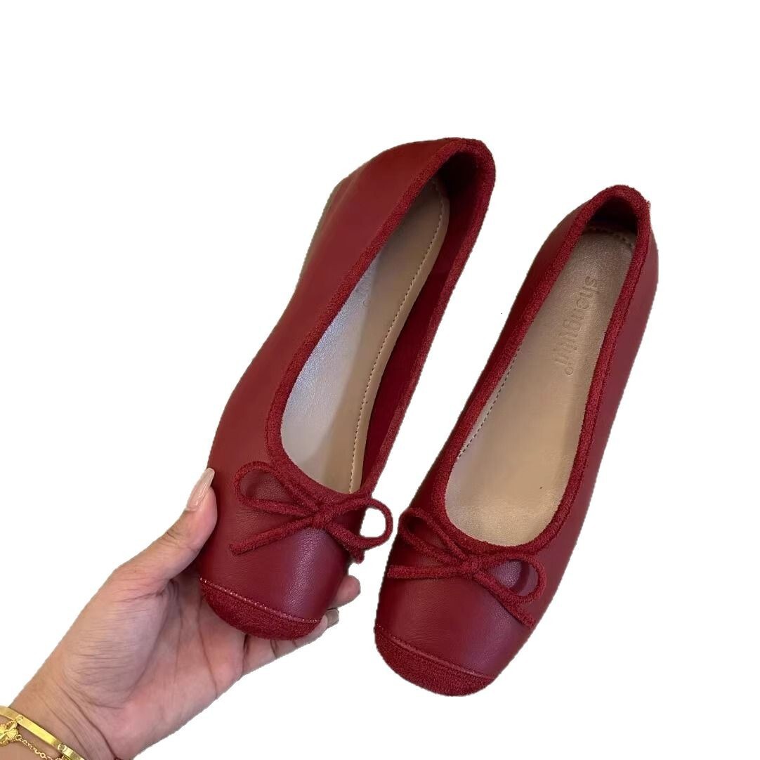 Ddmyoutdoor Ddmyoutdoor Petite Height Increasing Square Toe Red Flat Shoes For Women Summer New Bowknot Ballet Style Loafers Outdoor Outdoor Shoes