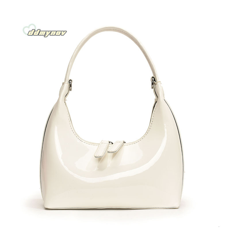 2024 New French Style Handbag Upgraded Niche Crescent Underarm Patent Leather Shiny Fashion Versatile Single Item Saddle Bag ddmynov