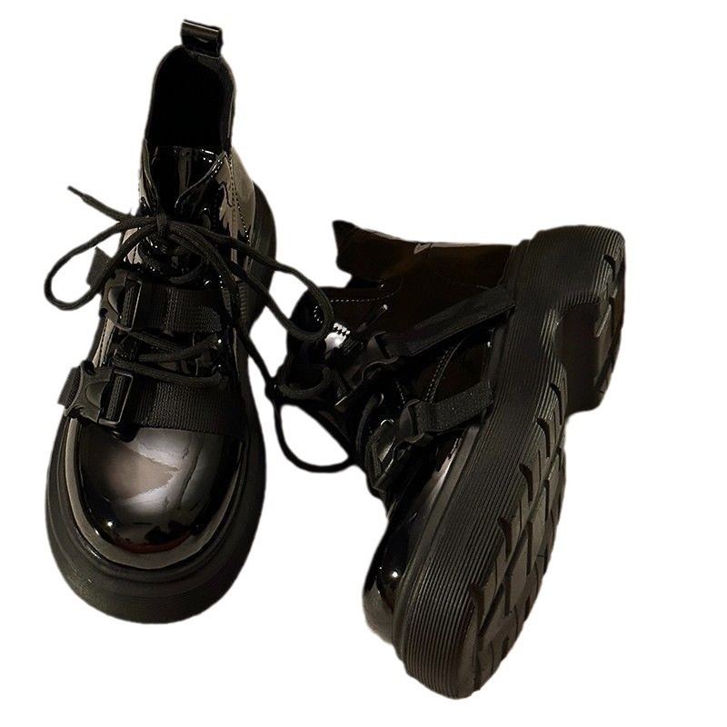 Ddmysports British Style Leather New Thick Sole Versatile Height Increasing Student Black Martin Boots Outdoor Shoes