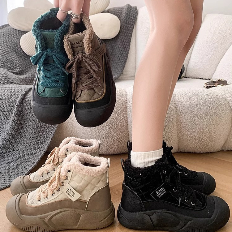 Ddmysports Women S Winter Snow Boots Fleece Lined Thickened Warm Thick Soled Height Increasing Sports Dad Shoes Cotton For Outdoor Shoes