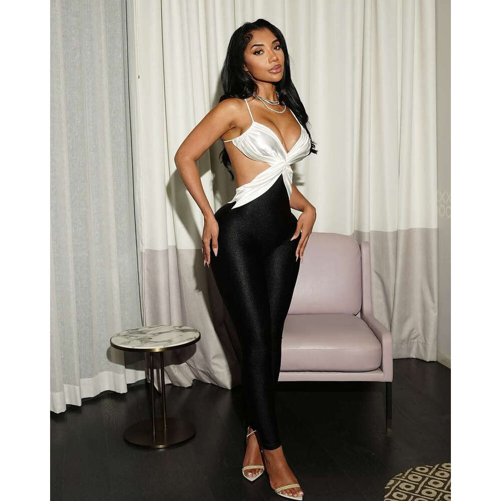 Summer New Sexy Women's Solid Color Backless Strap Tight Jumpsuit Romper B5 m8