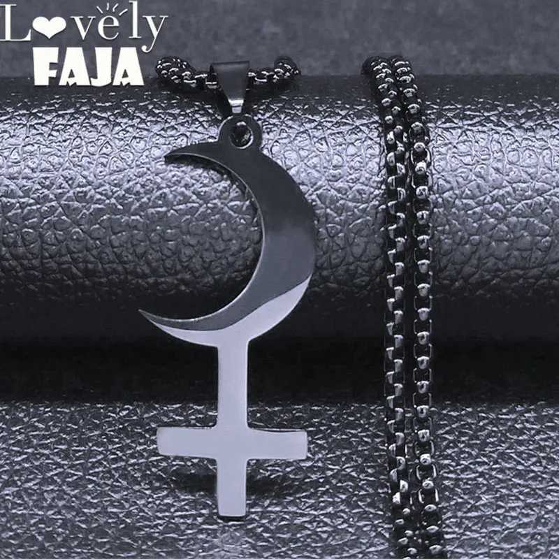 Lilith Crescent Inverted Cross Necklace Stainless Steel Astrological Symbol Sign Necklaces Satan Jewelry cruz invertida N3776 Z250614