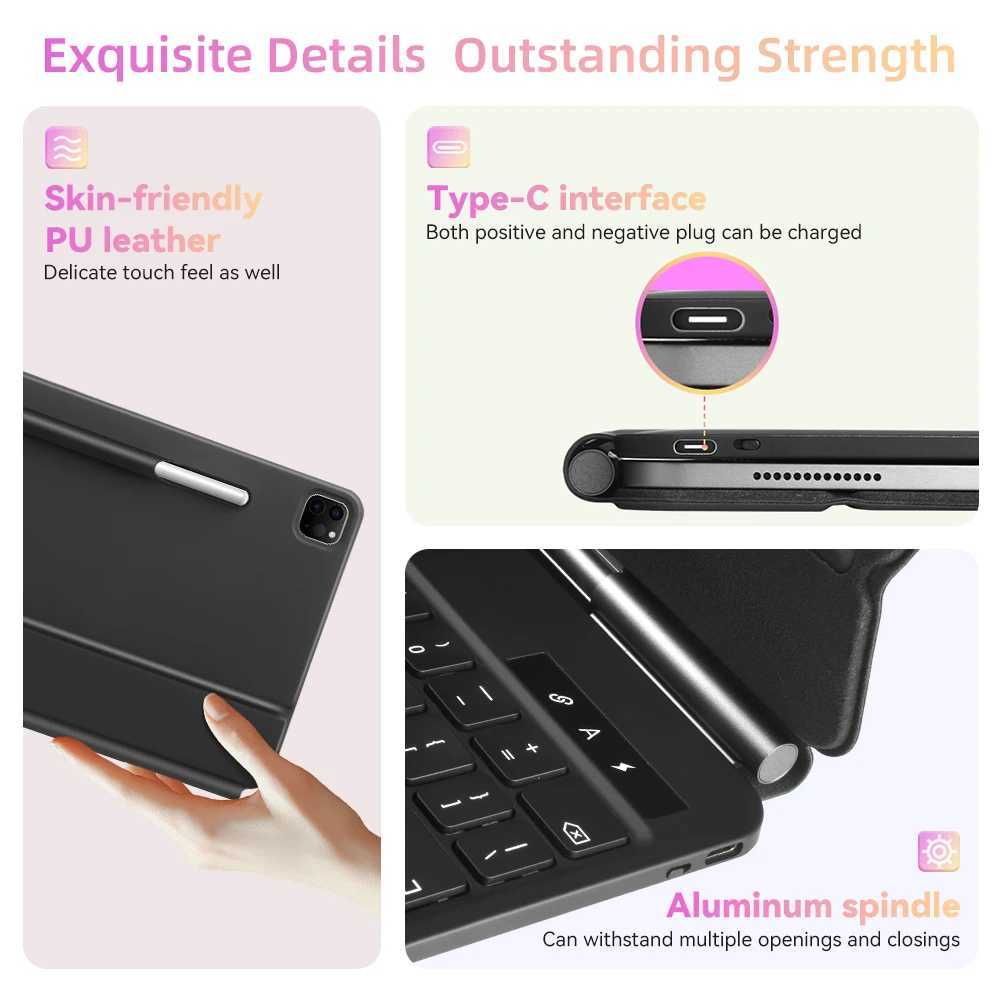 2025 Magic Keyboard Case for iPad Pro 11 M4 iPad Air 4/5/6 10th Generation 12.9 13 Smart Bluetooth Multi-Touch Trackpad Keyboard X250614