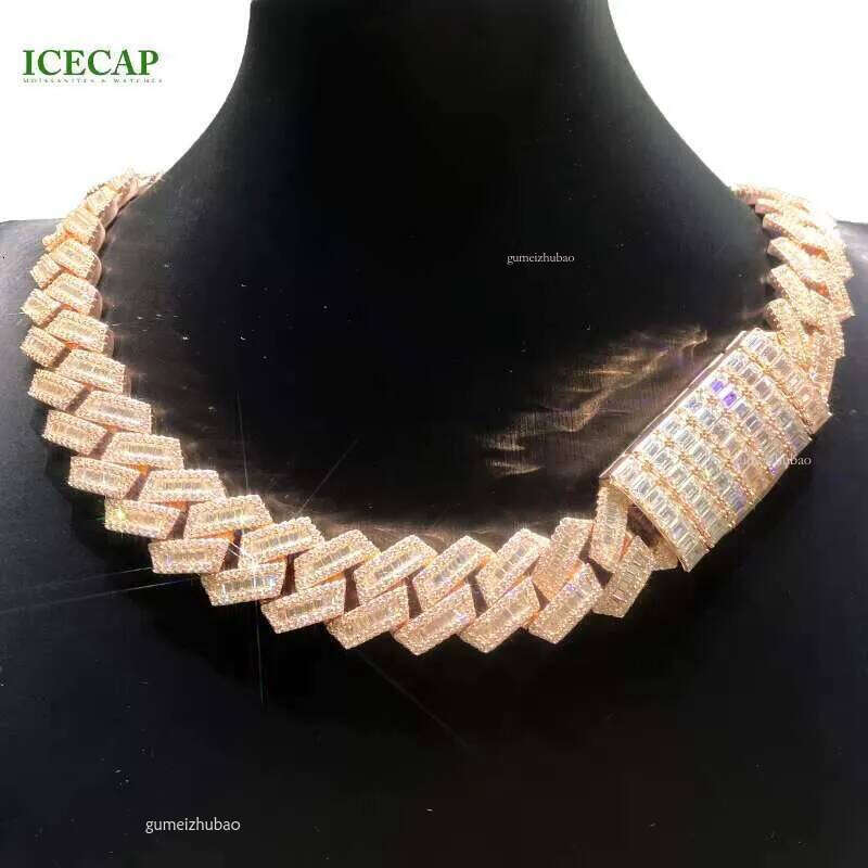Heavy Solid Sier Rose Gold Trapezoid Necklace Moissanite Dia Bracelet for Rapper HipHop Cuban Link Chain