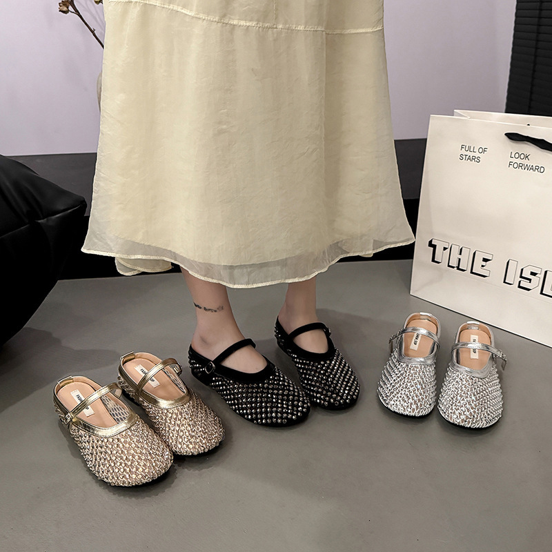 Ddmyoutdoor French Style Open Strap Half Slippers For Women Summer New Hollow Round Toe Flat Shallow Mouth Sandals Outdoor Shoes