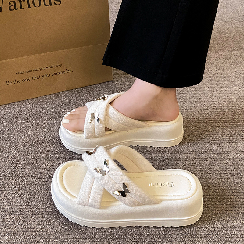 Ddmyoutdoor High End Thick Soled Slippers For Women Fashionable Outdoor Wear New Summer Butterfly One Strap Stylish Versatile Sandals Outdoor Shoes