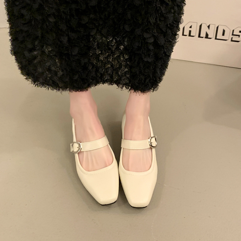 Ddmyoutdoor Elegant Square Toe Evening Style Shallow Mouth One Strap Small Leather Low Heel Commuter Soft Sole Mary Jane Single Shoes For Women Outdoo