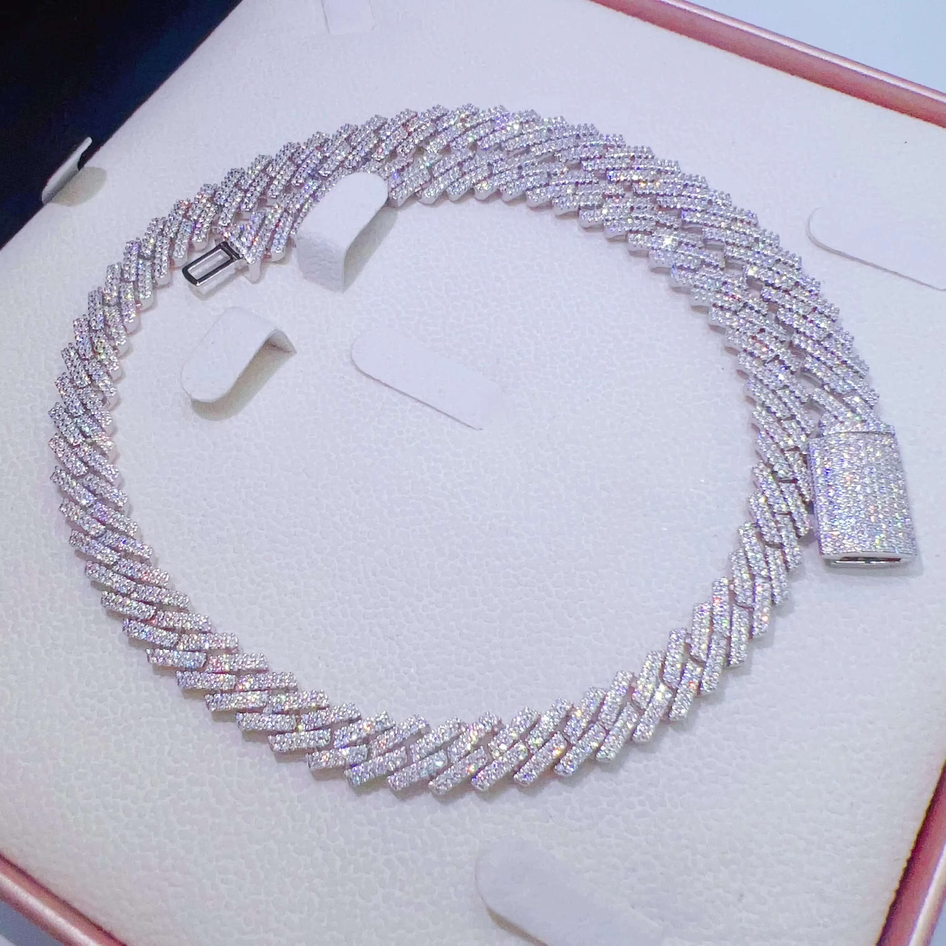 Unisex Shimmering Moissanite Embellished 10 MM Thick Sterling Silver Cuban Chains