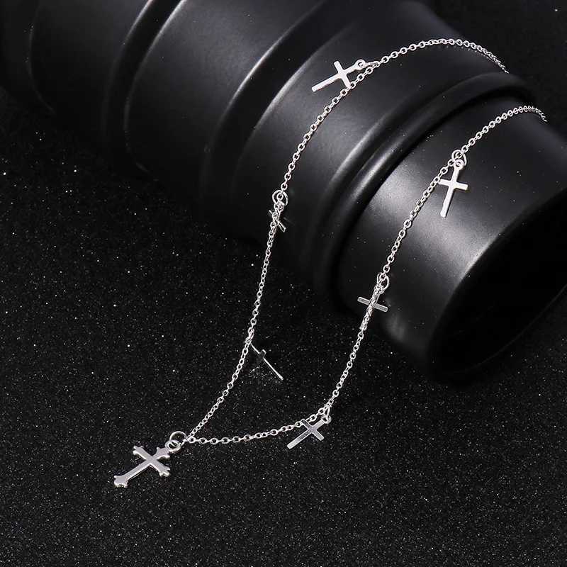 Silver Color Cross Necklaces Pendants for Women Choker Clavicle Chain Jewelry Femme Bijoux Collares Z250614