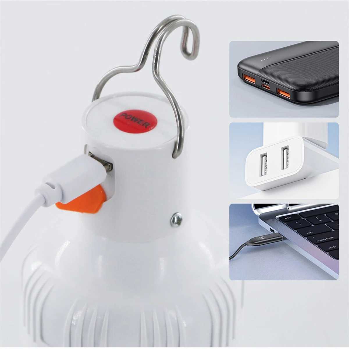 Outdoor LED Bulb Camping Lights USB Rechargeable Lamp Emergency Tent Market Hook Up Portable Lantern Bulb Battery BBQ Camping W250613