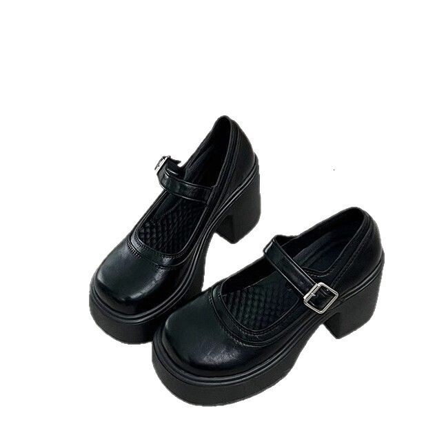 Ddmysports New Brown French Style Thick Sole Small Leather For Women Petite Height Increasing Chunky Heel Mary Jane Shallow Mouth Single Shoes Outdoor