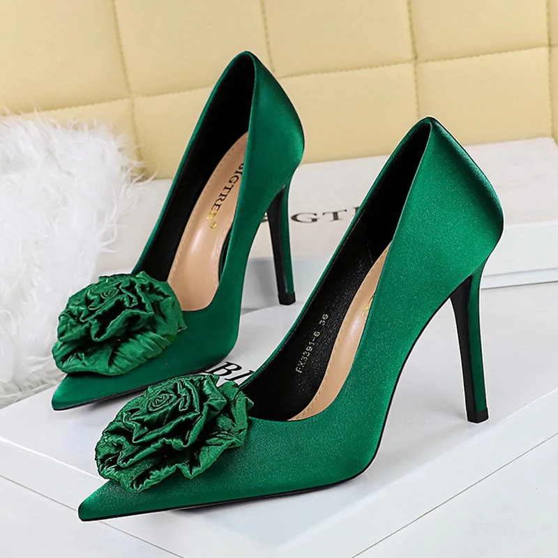 BIGTREE Spring Autumn Fashion Silk Flower Women Pumps Elegant Thin Heels WEDDING Party Shoes Zapatillas De Mujer 250613