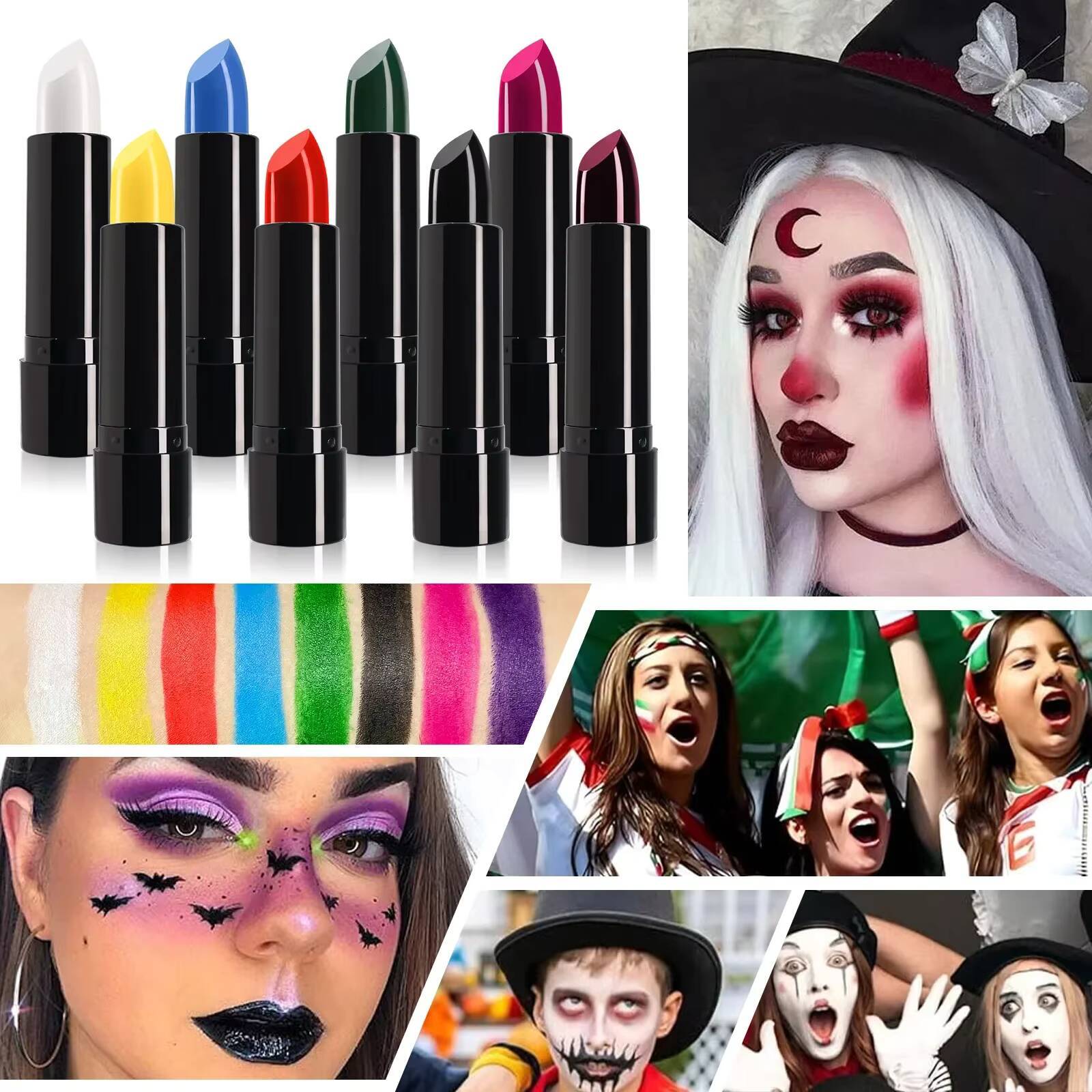 Matte Lipstick Dark Black Vampire Olive Green Creative Halloween Makeup Face Body Painting happy