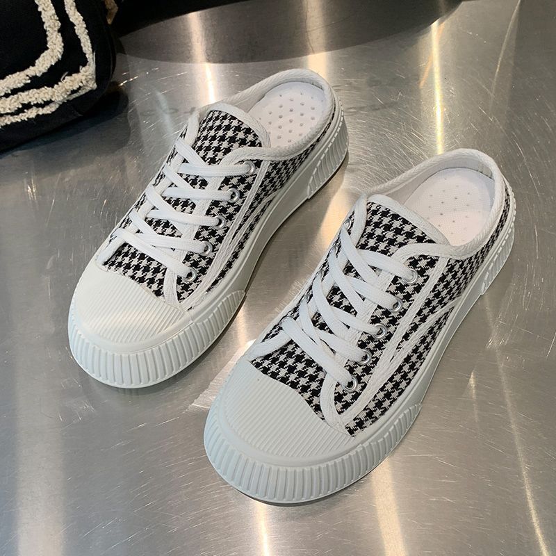 Ddmysports Baotou Slippers For Women New Summer Fashion Outdoor Lazy Half Flat Casual Canvas Shoes Outdoor Shoes