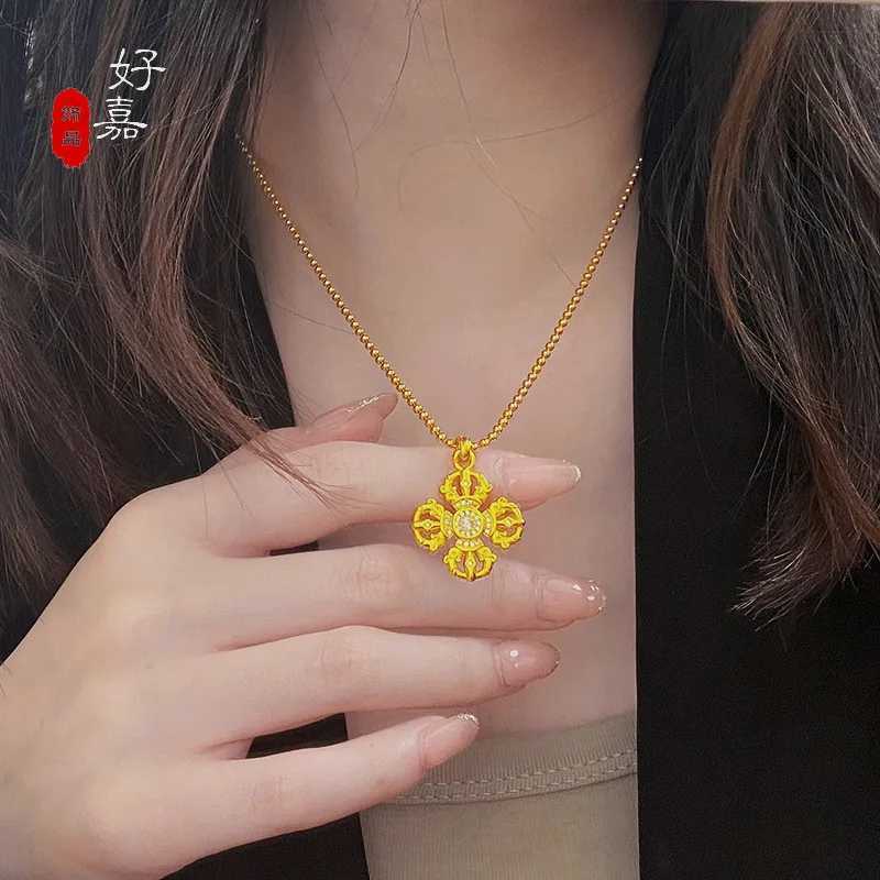 9999 24K real gold store same gold sub mens and womens necklaces with diamond studded cross pendant jewelry Z250614