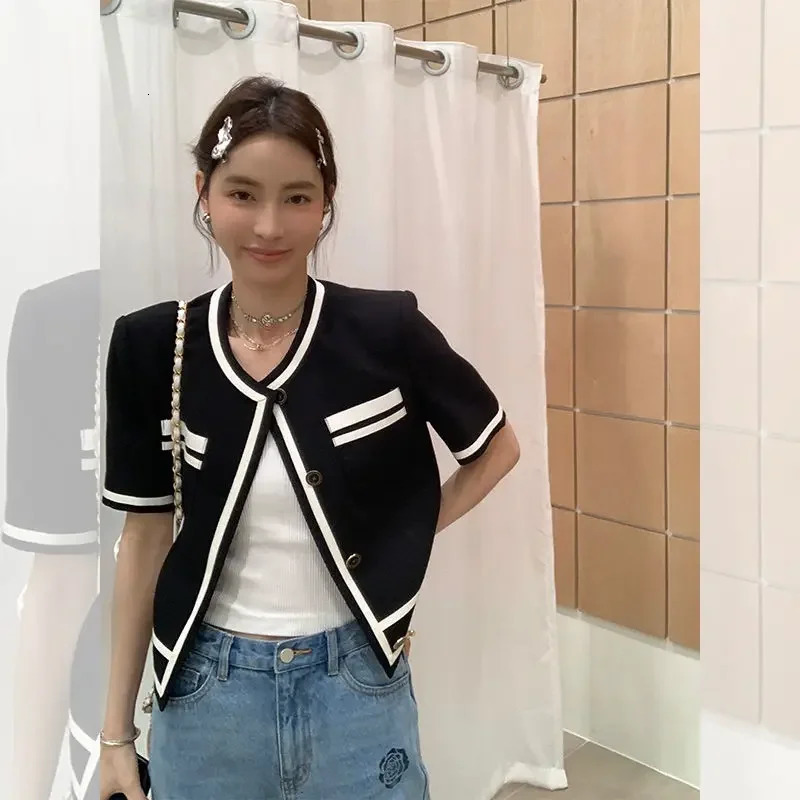 Spring Summer O Neck Short Sleeve Jackets Women Loose Casual Vintage All Match Coat Korean Style Chic Outerwear Tops 250611