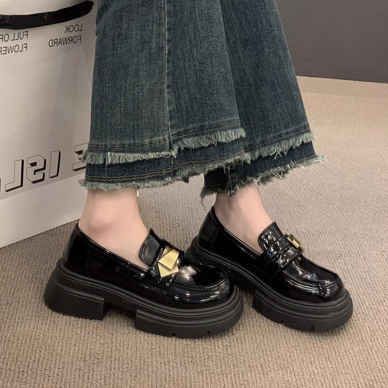 Ddmysports Black Thick Soled British Style Women S Loafers Spring New Versatile Slip On Mary Janes Outdoor Shoes