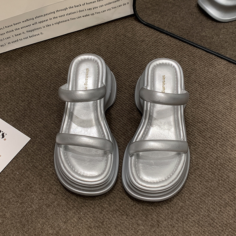 Ddmyoutdoor Summer New Fashionable Versatile Casual Comfortable Thick Soled Height Increasing One Strap Sandals For Women Outdoor Shoes